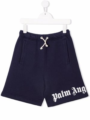 Palm Angels Kids logo-print track shorts - Blue