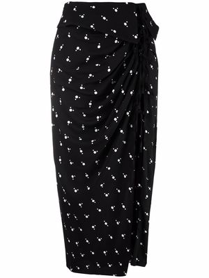 Self-Portrait geometric-print asymmetric midi skirt - Black