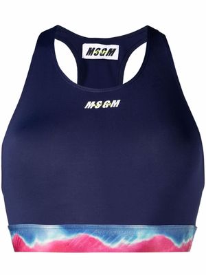 MSGM tie-dye print sports bra - Blue