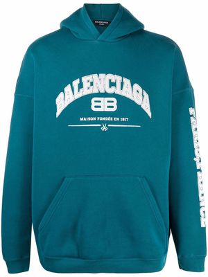 Balenciaga logo-print two-tone hoodie - Blue