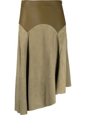 LOEWE panelled asymmetrical skirt - Green