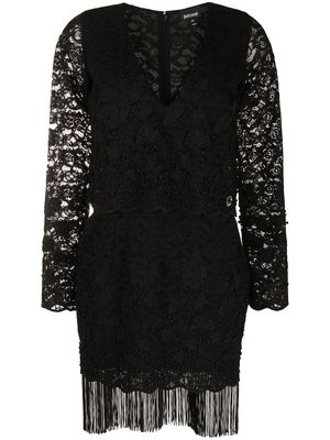 Just Cavalli lace pattern fringed dress - Black
