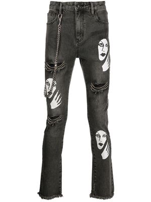 Haculla Witch print distressed jeans - Grey