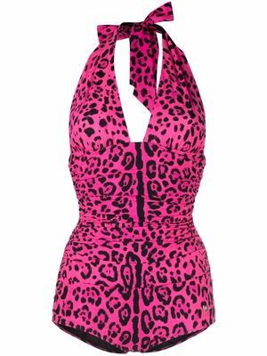 Dolce & Gabbana leopard-print ruched swimsuit - Pink
