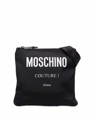 Moschino logo-print panelled messenger bag - Black