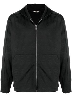 Roberto Cavalli monogram-jacquard zip hoodie - Black