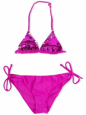 MC2 Saint Barth Kids sequin-embellished triangle-top bikini set - Purple