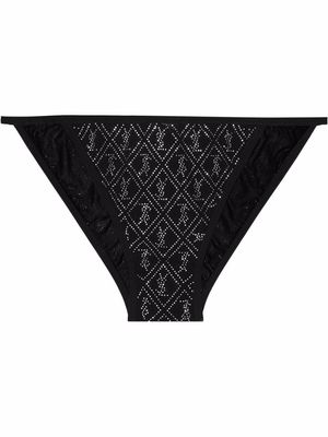 Saint Laurent tulle rhinestone-monogram panties - Black
