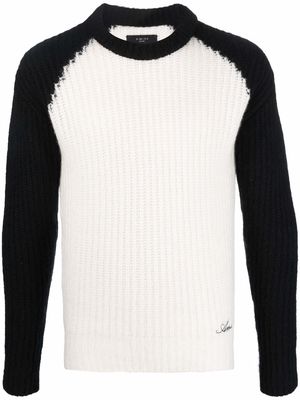 AMIRI colour-block logo-embroidered knitted jumper - White