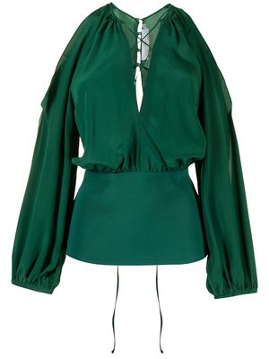 Silvia Tcherassi cold-shoulder silk blouse - Green