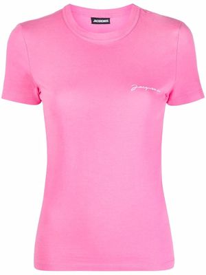Jacquemus logo-embroidered cotton T-shirt - Pink
