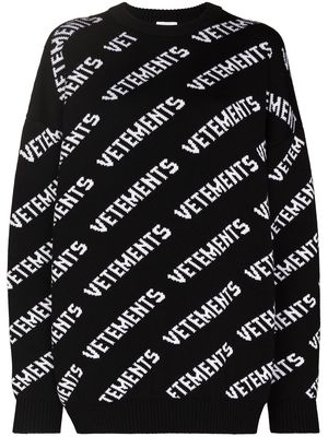 VETEMENTS logo intarsia crew neck jumper - Black