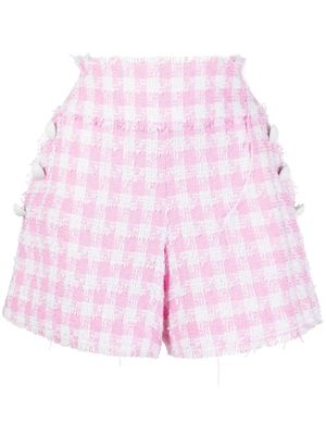 Balmain button-embellished gingham tweed shorts - Pink