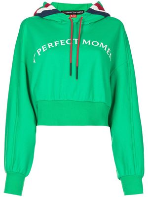 Perfect Moment logo-print cropped hoodie - Green