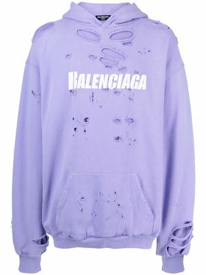 Balenciaga logo print distressed-finish hoodie - Purple