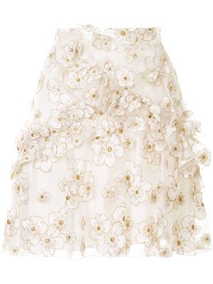 Macgraw Souffle embroidered organza mini skirt - White