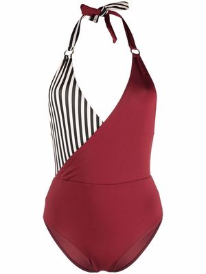 Emporio Armani panelled halterneck swimsuit - Red
