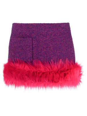 Saint Laurent faux-fur trim tweed mini skirt - Purple