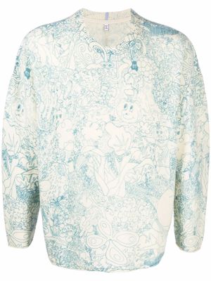 MCQ sketch-print rolled-trim jumper - White