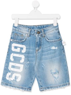 Gcds Kids logo-print denim shorts - Blue