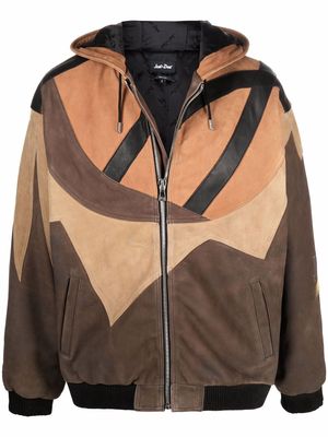 Just Don panelled hooded leather jacket - Brown