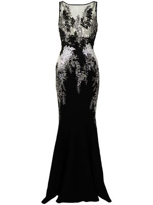 Saiid Kobeisy fitted floral lace-embroidered gown - Black