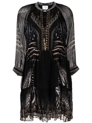 Camilla beaded-collar silk dress - Black