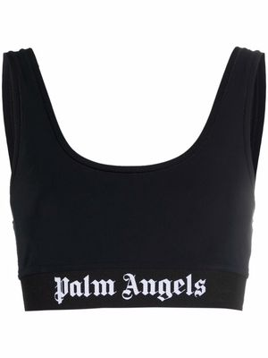 Palm Angels logo-tape cropped vest top - Black