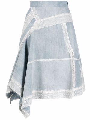 Koché asymmetric lace-trim denim skirt - Blue