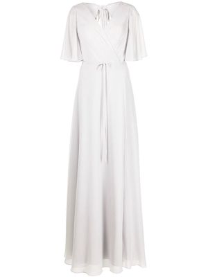 Marchesa Notte Bridesmaids draped-sleeve rear-cutout gown - Grey