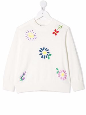 Stella McCartney Kids floral embroidered jumper - White