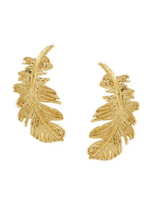 Alex Monroe 18kt yellow gold Plume Feather stud earrings