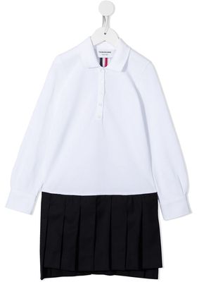 Thom Browne Kids pique pleated tennis dress - White