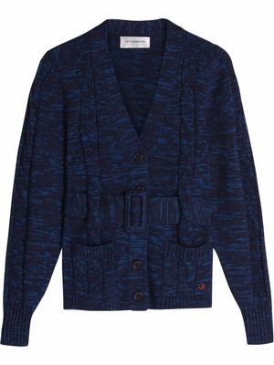 Victoria Beckham belted cable knit cardigan - Blue
