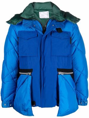 sacai panelled oversize-pocket padded jacket - Blue