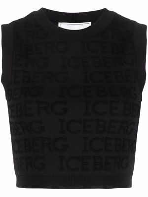 Iceberg logo-embroidered cropped tank top - Black