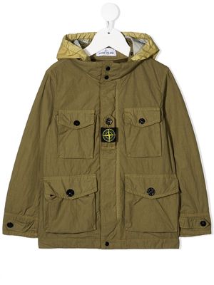 Stone Island Junior logo-patch hooded jacket - Green