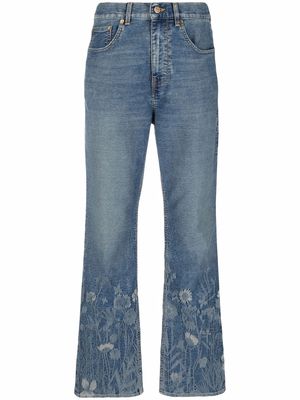 Golden Goose floral-print cropped jeans - Blue