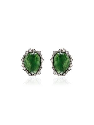 Kimberly McDonald 18kt white gold diamond stone earrings - GREEN