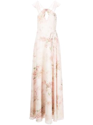 Marchesa Notte Bridesmaids floral ruffle halter-neck gown - Pink