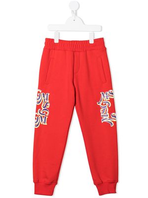 MSGM Kids logo-print fleece sweat pants - Red