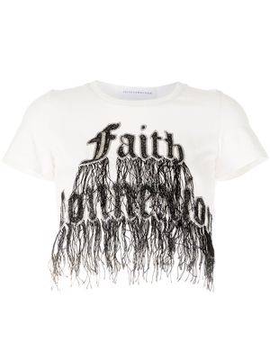 Faith Connexion fringed logo-embroidered cropped T-shirt - White