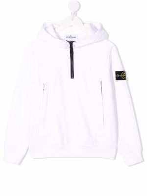 Stone Island Junior logo-patch sleeve hoodie - White