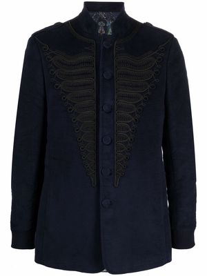 ETRO embroidered button-up military jacket - Blue