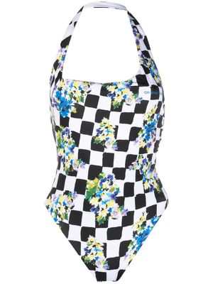 Off-White one-shoulder diamond check print swimsuit