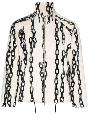 sulvam chain-print fleece jacket - White