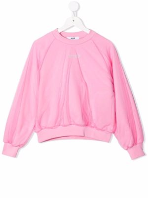 MSGM Kids tulle-layered cotton sweatshirt - Pink