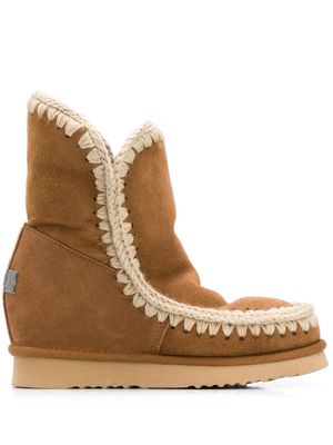 Mou crochet stitch-trim wedge boots - Brown
