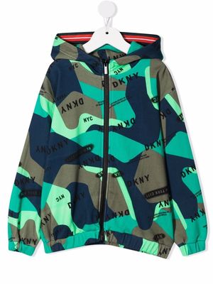 Dkny Kids camo-logo print hooded jacket - Green