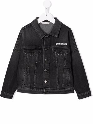 Palm Angels Kids logo-print denim jacket - 1001 BLACK WHITE